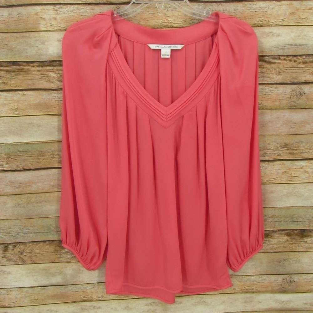 Diane von Fürstenberg Coral V-Neck Blouse 2